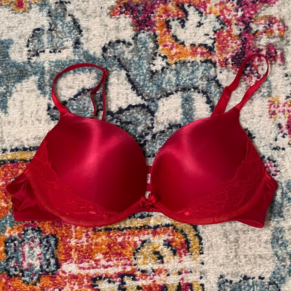 Ambrielle Red Push-up Underwire Bra with Lace Accents
